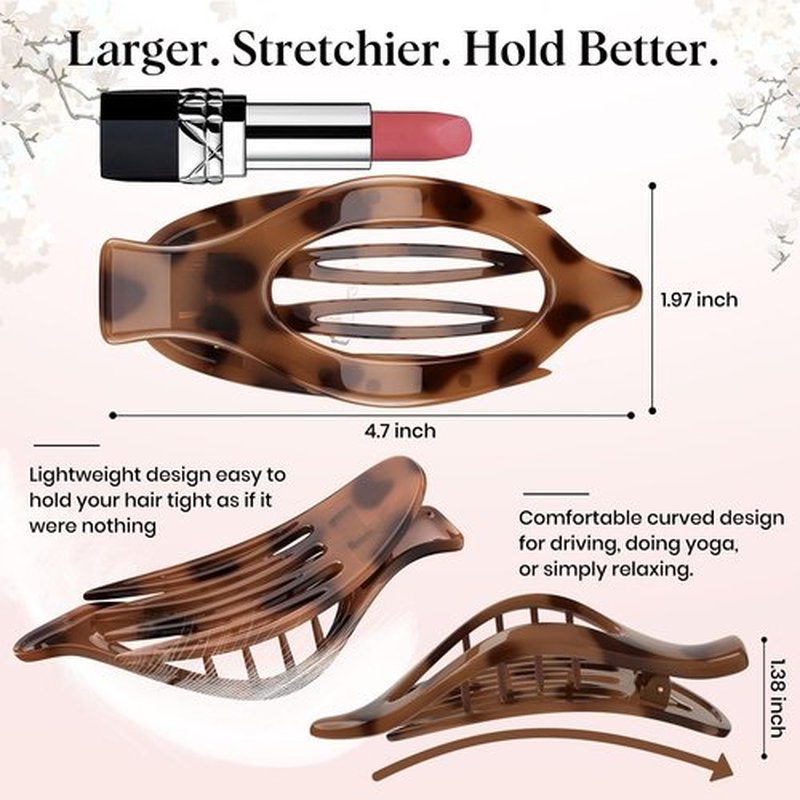 Oeusnael 4 PCS Large Flat Hair Clips for Women Girls, French Concord Lay Down Claw Clips for Thick Thin Hair, Comfortable Curved Flat Clip, Leopard Print Stylish Strong Hold Hair Accessories, Tortoise