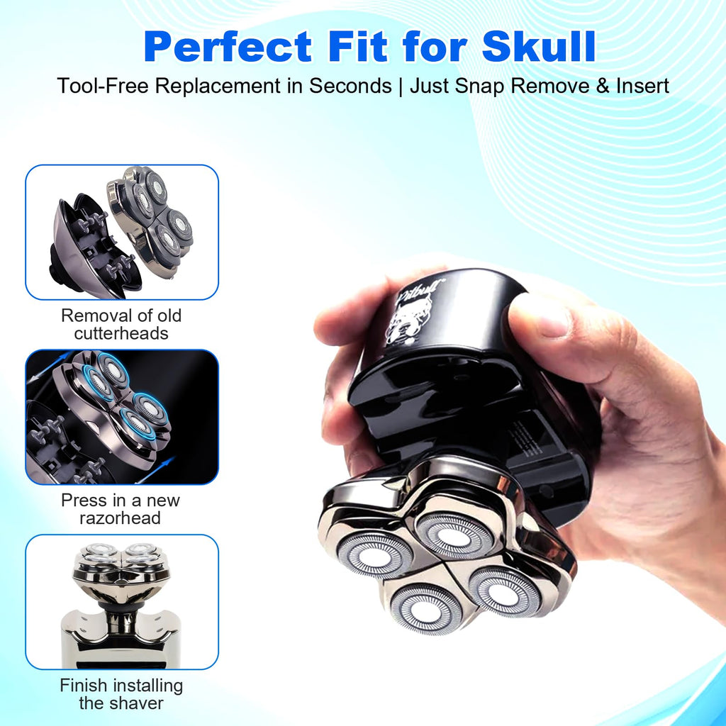 Bpbdzz 4 Pack 4-Shaver Replacement Heads for Skull Pitbull Series, Palm & Butterfly Kiss, Electric Head & Face Shaver Refills with 1 Cleaning Brush