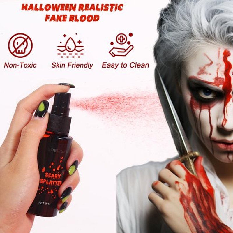 BOBISUKA Halloween Fake Blood Set - Fake Blood Spray & Dark Fake Blood with 10 Empty Fillable Blood Capsules, Realistic Washable Makeup Blood for Halloween Cosplay Theater SFX Makeup