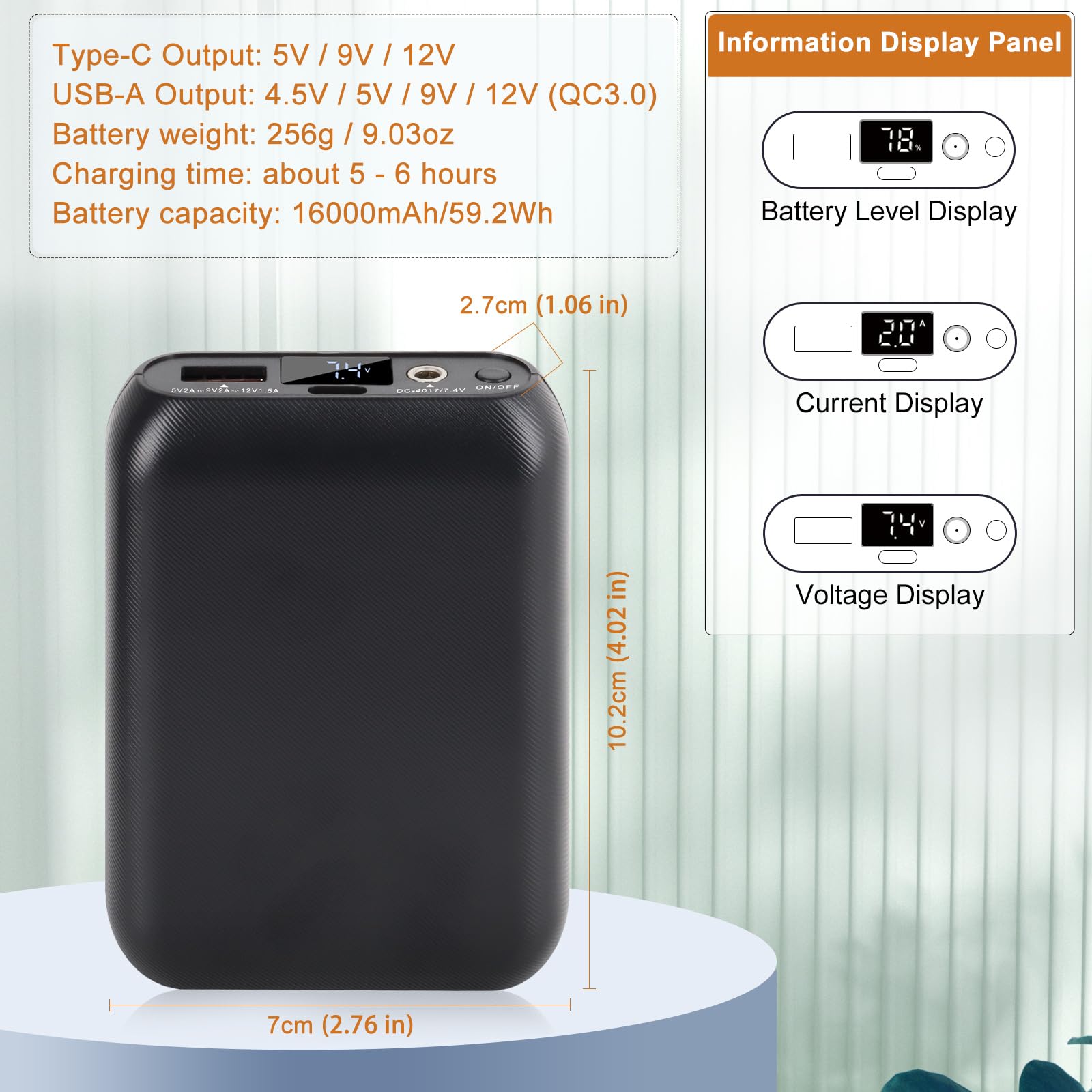 BIAL 7.4V 16000mAh Heated Vest Battery Pack, Rechargeable Power Bank for 7.4V Heated Vest, Heated Jacket, Pants Compatible with ORORO and Venustas