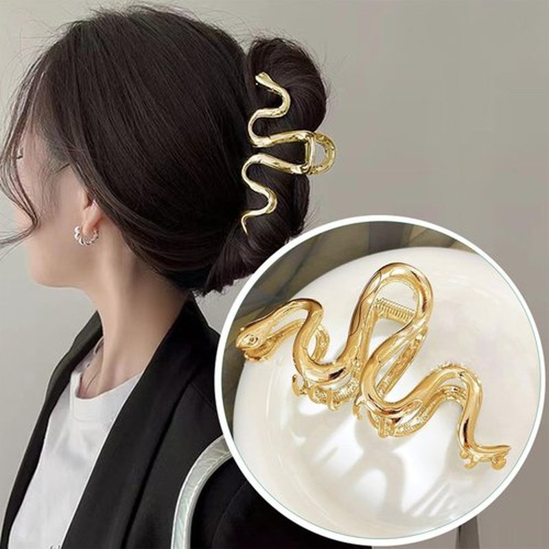 Large Snake Metal Hair Claw Clips - 4.3 Inch Non-Slip Threaded Gold Barrettes for Thick, Shiny Hair - Strong Crab Claws for Women and Girls with Thick Hair