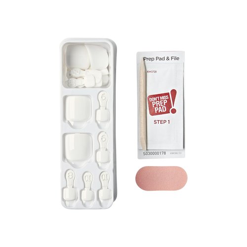 KISS imPRESS No Glue Pedi Press-On Nails, Toenails, 'All Smiles', White, Short Size, Squoval Shape, Includes 24 Nails, Prep Pad, Instructions Sheet, 1 Manicure Stick, 1 Mini File
