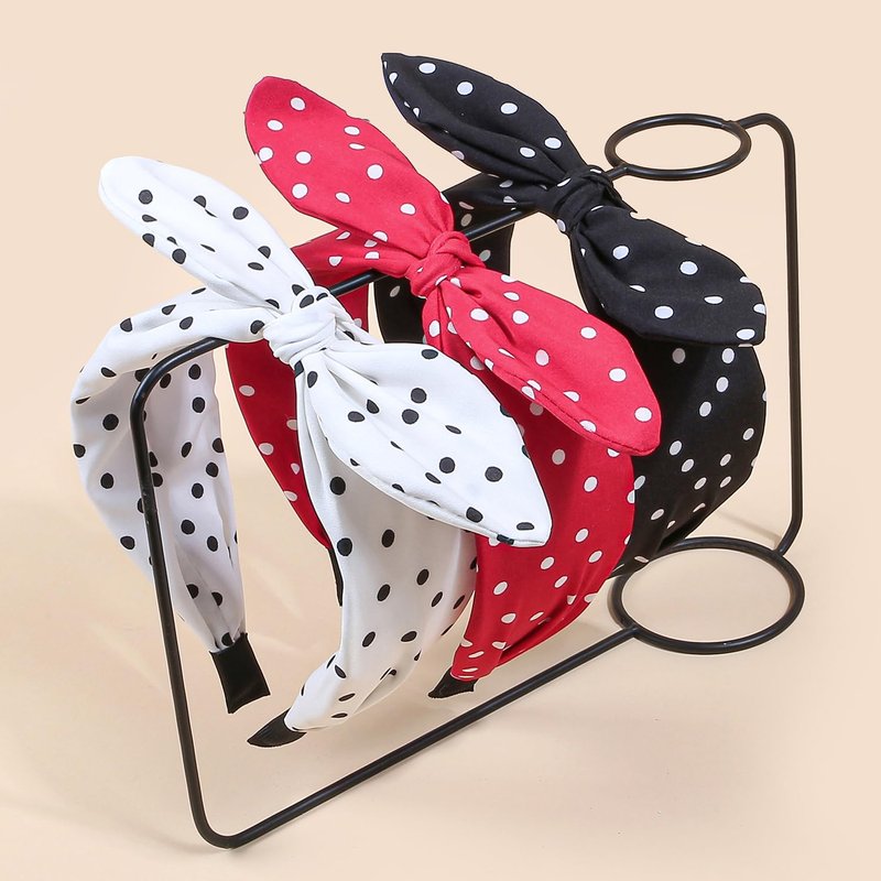 WJYX BOWS 6pcs/set Polka Dot Bow Headbands Vintage Retro Bunny Ears Hair Hoop Wide Knot Style Hairband Fashion and Versatile Hair Accessories for Women Girl