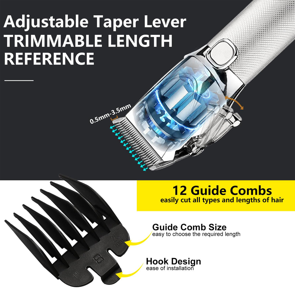 Adaife Professional Hair Clippers for Men, Electric Cordless Clippers and Trimmers Set, Nose Hair Beard Trimmer, Hair Cutting Barber Clippers with Guards, T Liners Edgers Clippers for Mens (Silver)