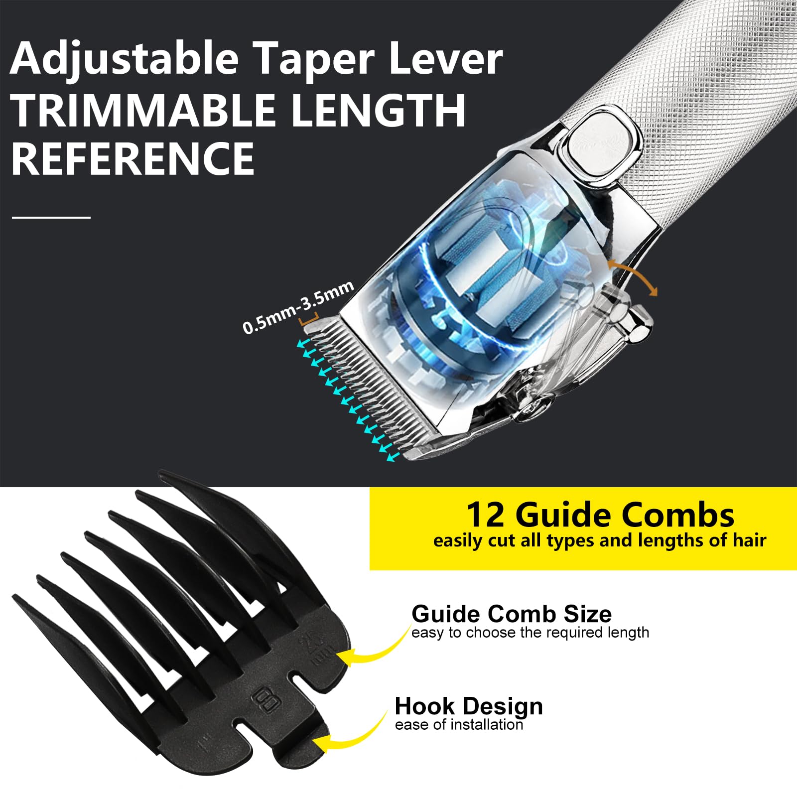 Adaife Professional Hair Clippers for Men, Electric Cordless Clippers and Trimmers Set, Nose Hair Beard Trimmer, Hair Cutting Barber Clippers with Guards, T Liners Edgers Clippers for Mens (Silver)
