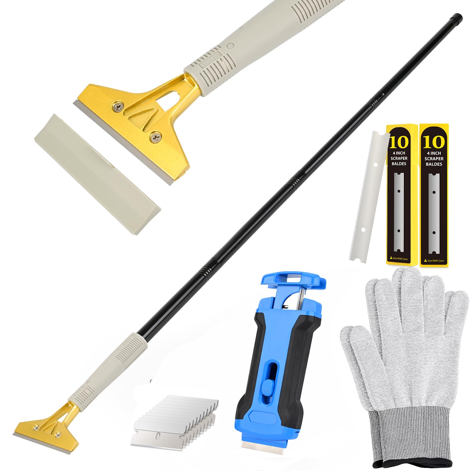 EHDIS 15''-58'' Long Handle Adjustable 4'' Razor Blade Scraper Tool Floor Wallpaper Cooktop Scraper for Cleaning Concrete, Vinyl, Tile,Floors, Walls