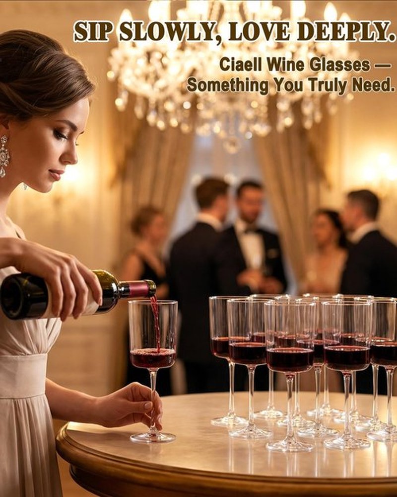 Ciaell 12 Pack Clear Plastic Wine Glasses - 10 Oz Stemmed Disposable Glasses for Parties & Events