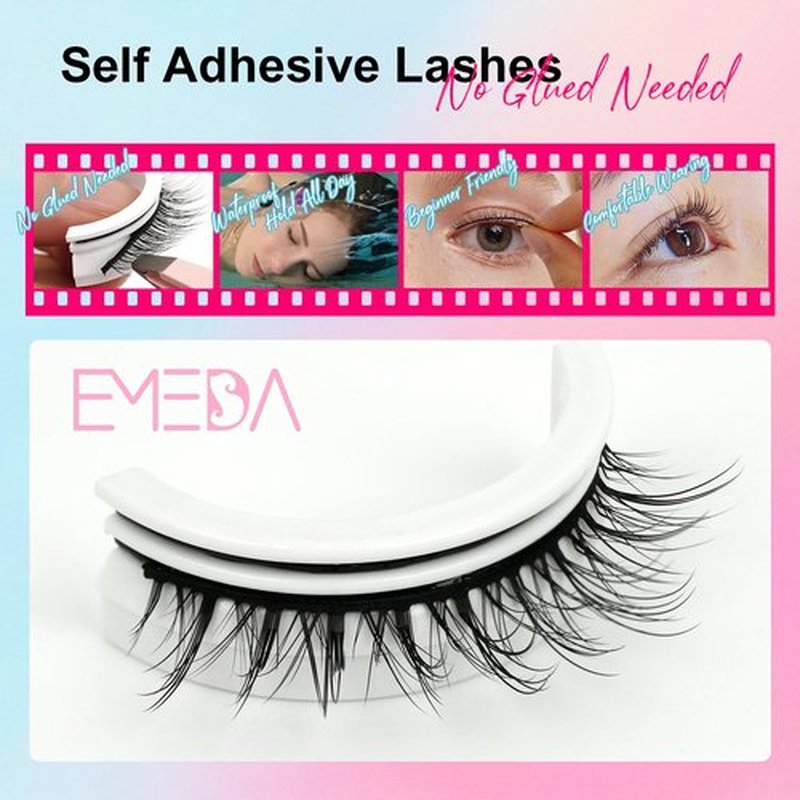 Self Adhesive Eyelashes Preglued Glueless - Natural Look No Glue Eyelashes 10mm Natural Round Eye Waterproof Glueless No Glue Needed Reusable Stick on False Strip Lashes (6D17 with Tweezers)