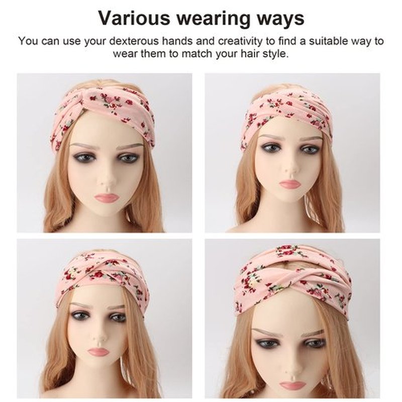 DRESHOW 4 Pack Boho Headbands for Women Girls Yoga Criss Cross Knot Hairbands Vintage Flower Headwraps