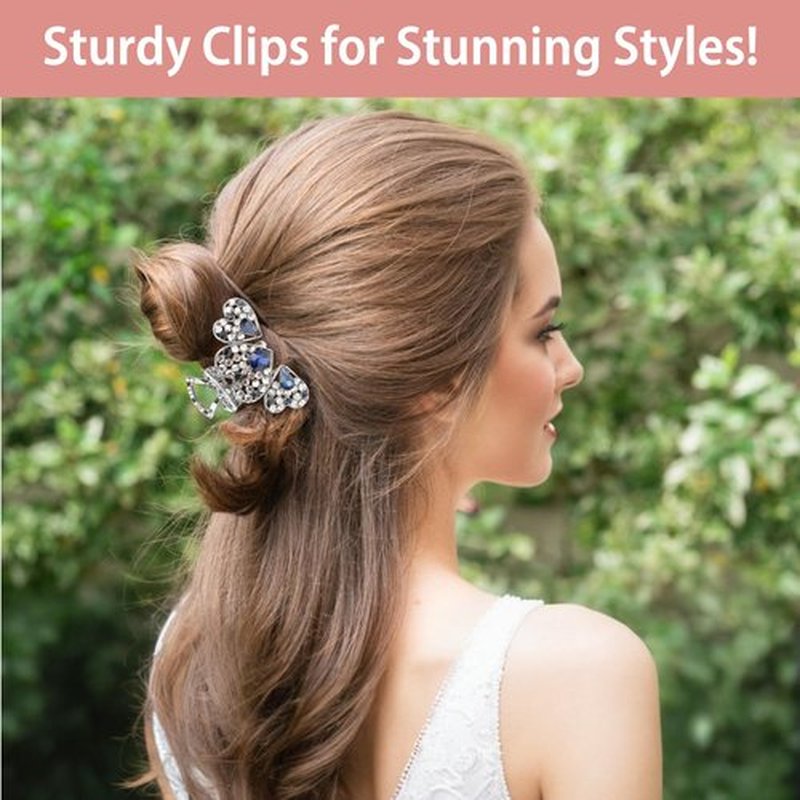 kilofly 3pc Vintage Crystal Hair Claw Clips Long Thick Hair Metal Clamps