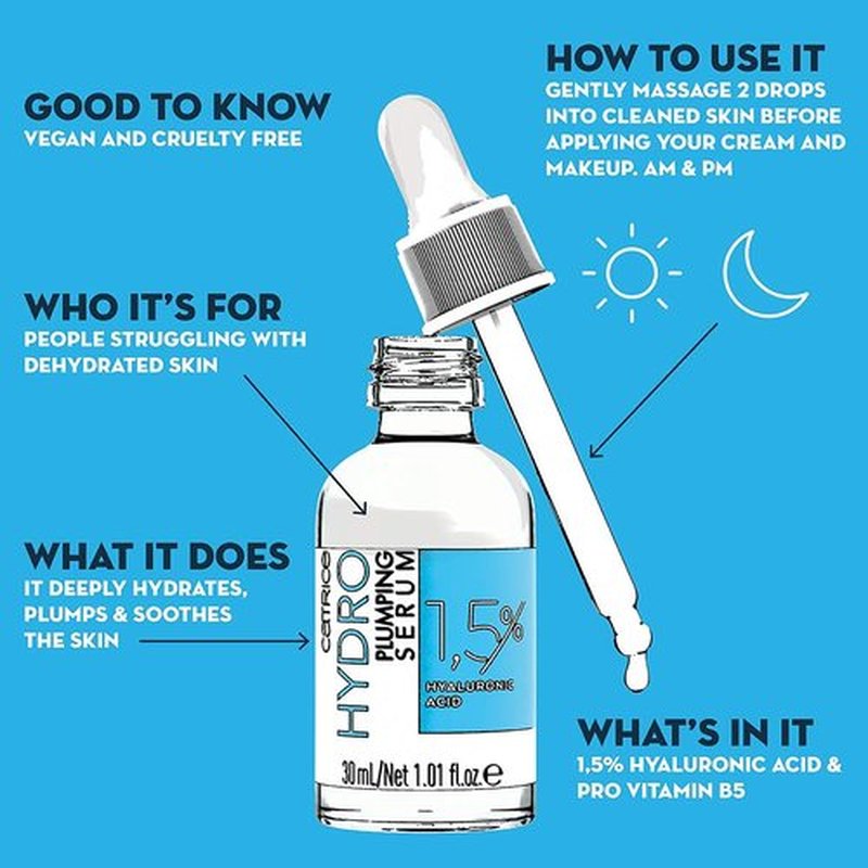 Catrice Hydro Plumping Serum - Intensive Care with 1.5% Hyaluronic Acid | 30 ml, Vegan & Soothing for Combination Skin