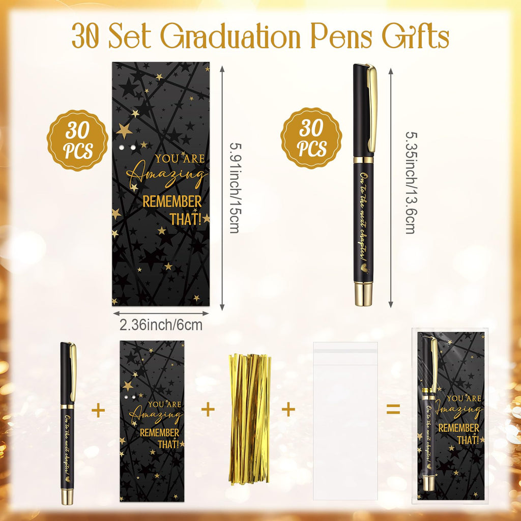 Sayglossy 90 Pcs Graduation Pen Gift Bulk Class of 2026 Party Favors 30 Ballpoint Pens 30 Inspirational Cards with 30 OPP Bags End of Year Gifts for College High School Students Graduation(Black)