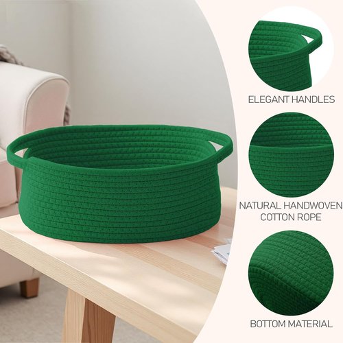 JMvicyroam Woven Basket - Small Rope Storage Bin with Handles for Organizing Shelves & Closets | Green Gift Basket for Toys & Books