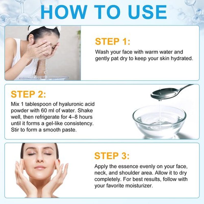 Pure Hyaluronic Acid Serum Powder for Skin & Face, 120G High Molecular Weight Anti Aging Hyaluronic Acid serum, Water Soluble, Fine Powder, Gluten Free, Non-GMO- Includes Scoop