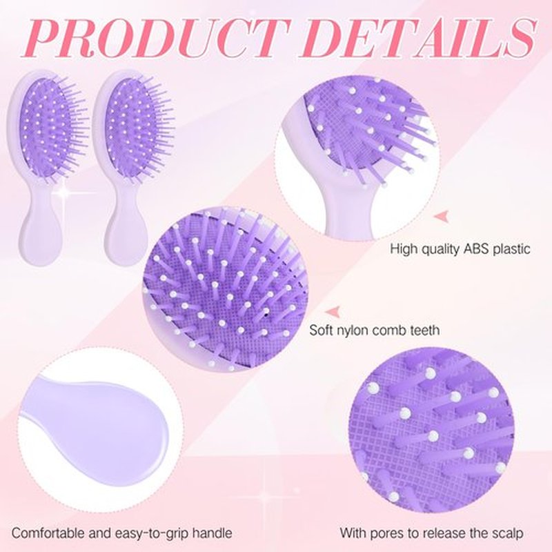 12 Pack Wet Small Hair Brush Combs Set, 6 Detangler Mini Brush Detangling Travel Hair Brush 6 Plastic Fine Wide Combs for Women Men Kids Toddler Girls Baby(Bright Color)