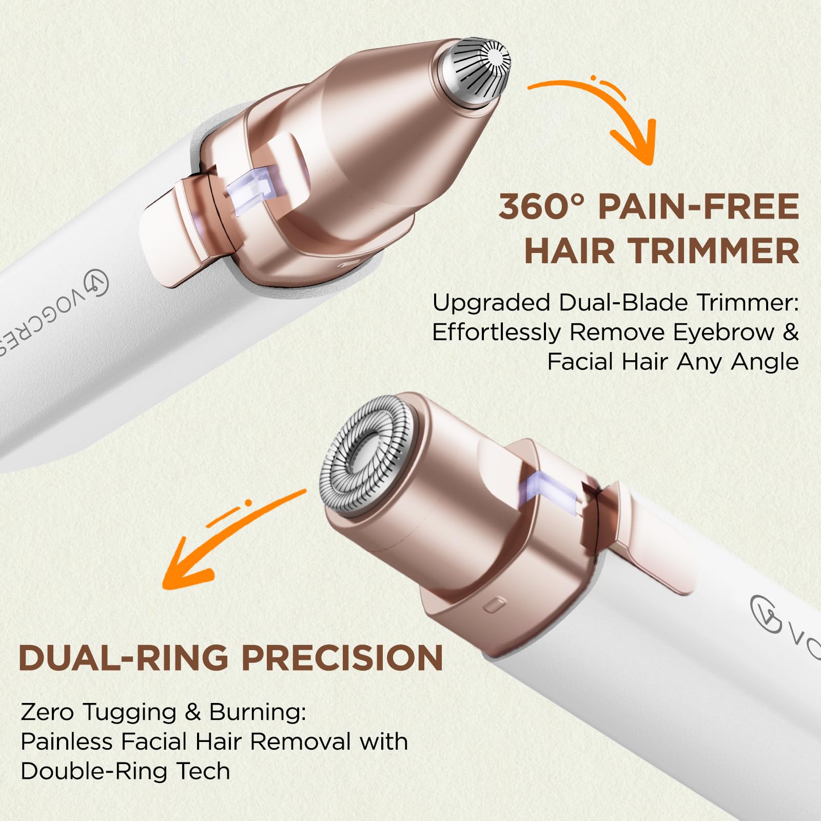 Rechargeable Facial Hair Remover for Women: 2 in 1 Electric Eyebrow and Facial Hair Remover - Suitable for Middle-aged Women’s Eyebrow, Chin, and Cheek Trimming - with Built-in LED Light (White)