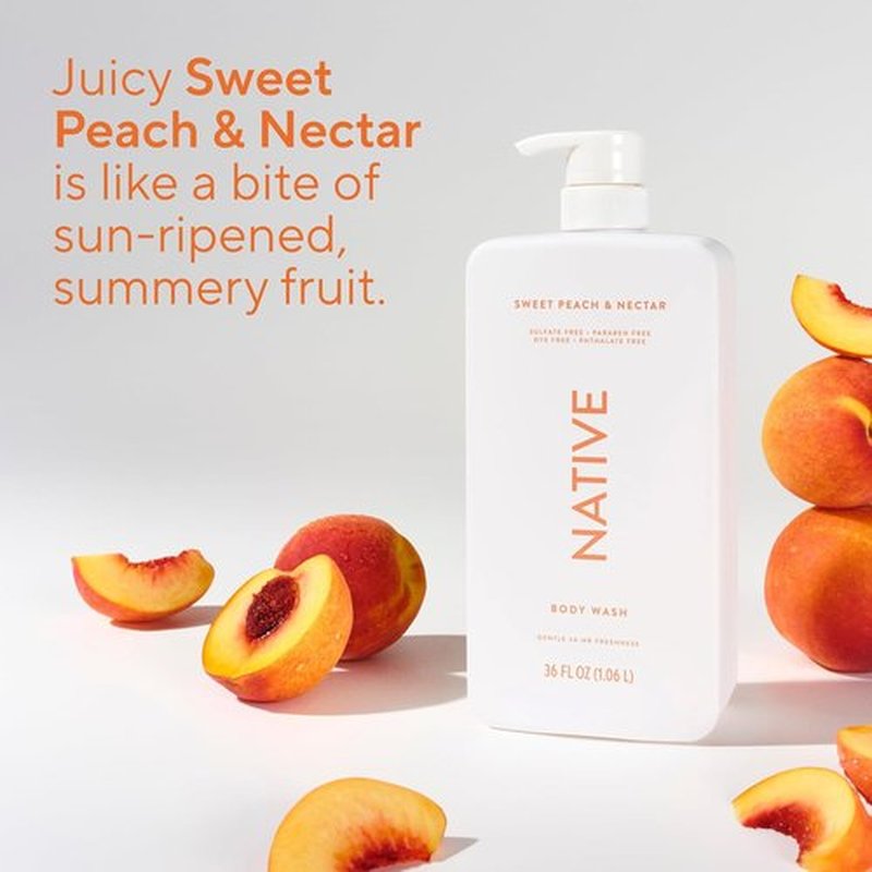 Native Body Wash - Sweet Peach & Nectar | Sulfate-Free & Gentle for All Skin Types - 36 oz Pump Bottle