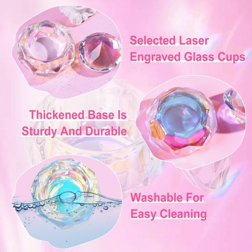 Dappen Dish with Lid for Acrylic Powder Nails Diamond Styling Design Crystal Glass Monomer Dampen Dish Holder for Nail Acrylic Liquid (8)
