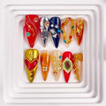 RDNTBEU Press on Nails Retro Medium Almond 3D Fake Nails Reusable Luxury Handmade False Nails with Design GEM Charms Gold Snake,Press ons Muti-Layer Acrylic Handmade Nails for Wome Manicure(Size S)