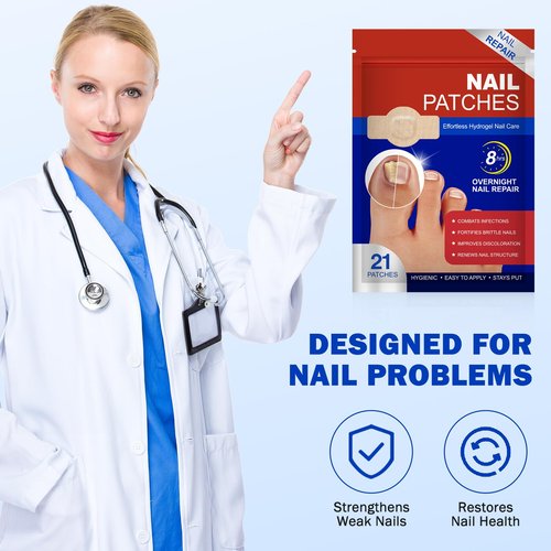 Nail Treatment Patches, 21 Pcs Discolored Thickened Nails Repair, 8 Hour Nightime Nail Renewal Waterproof for men women