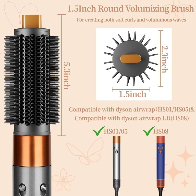 ZEPHBLOW Upgraded Round Volumizing Brush for Dyson Airwrap, Round Brush Attachment Compatible with Airwrap HS01/05/08, Flexible Bristles for Root Lift Volume Frizz Control Styling Volumizing