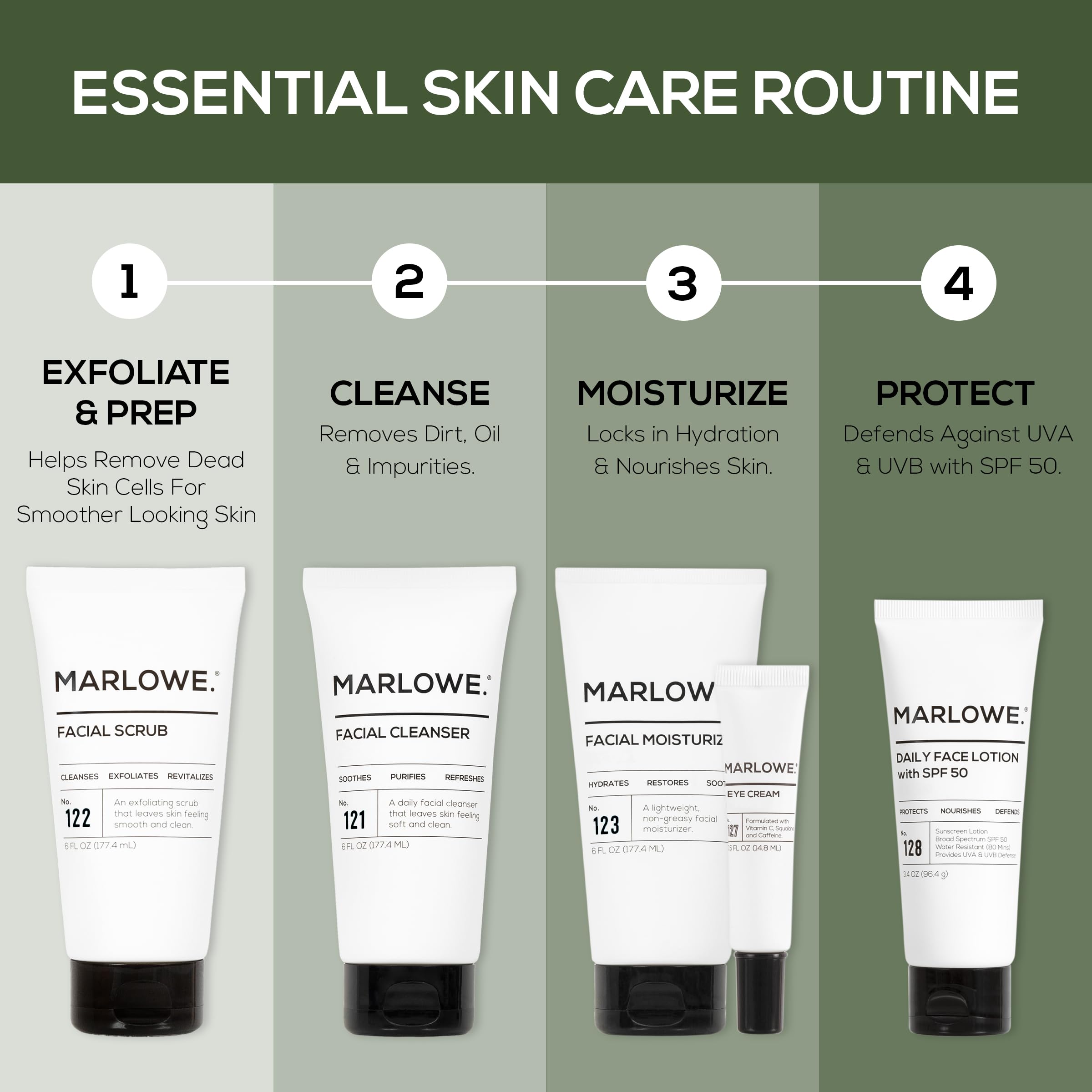 MARLOWE. Facial Scrub for Men, 6 oz, Exfoliating & Refreshing Gentle Face Exfoliator, Cleanses, Smooths, Revitalizes Skin, Clean Vegan Formula with Apricot Seed Powder & Pumice, Fresh Sage & Fir Scent