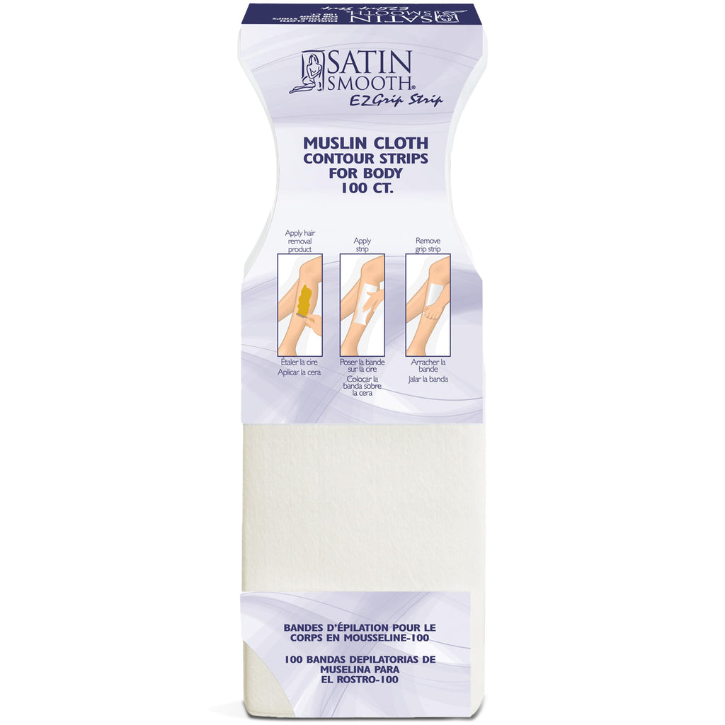 Satin Smooth EZ Grip Muslin Wax Strips – Professional Hair Removal Waxing Strips for Body & Face, 100 Count