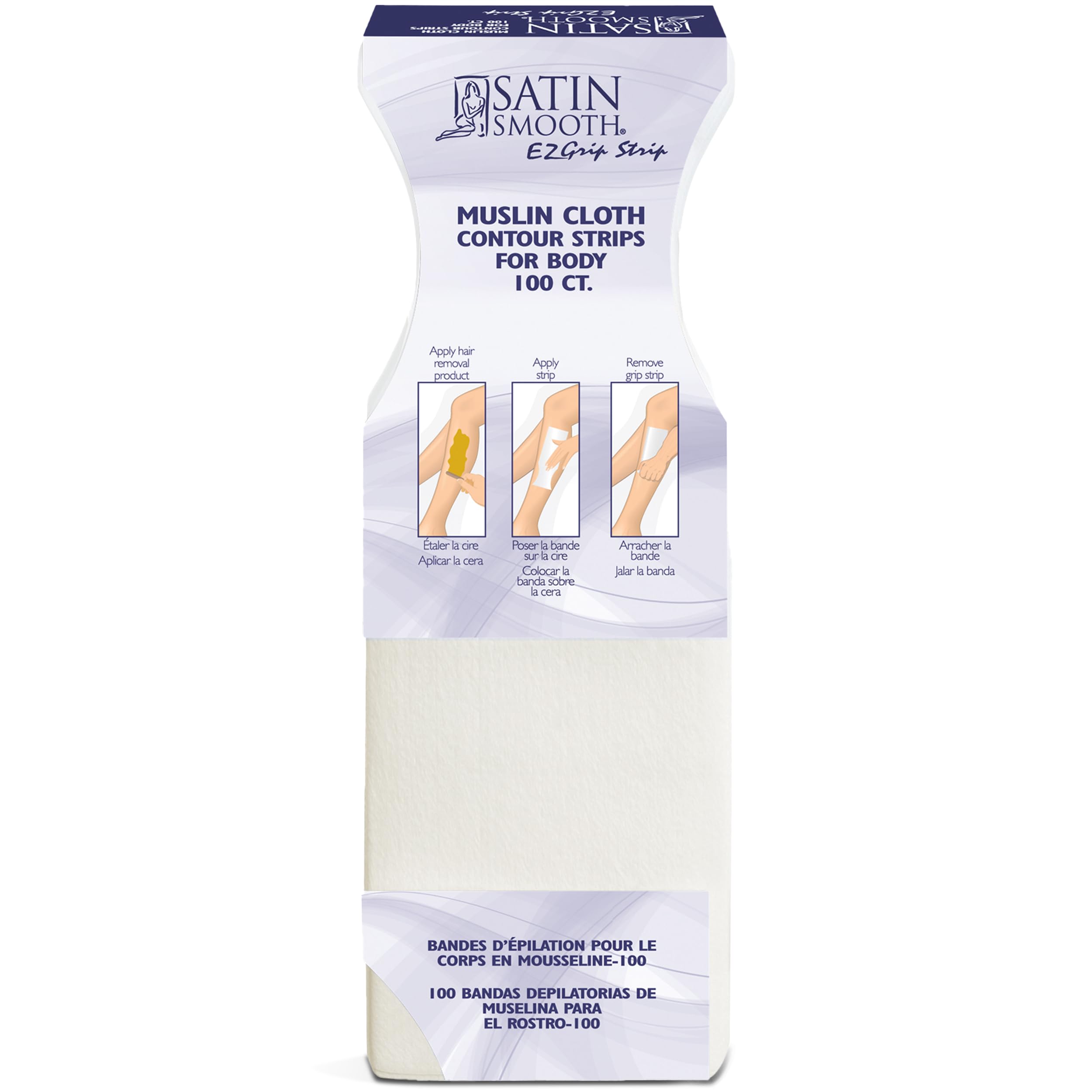 Satin Smooth EZ Grip Muslin Wax Strips – Professional Hair Removal Waxing Strips for Body & Face, 100 Count