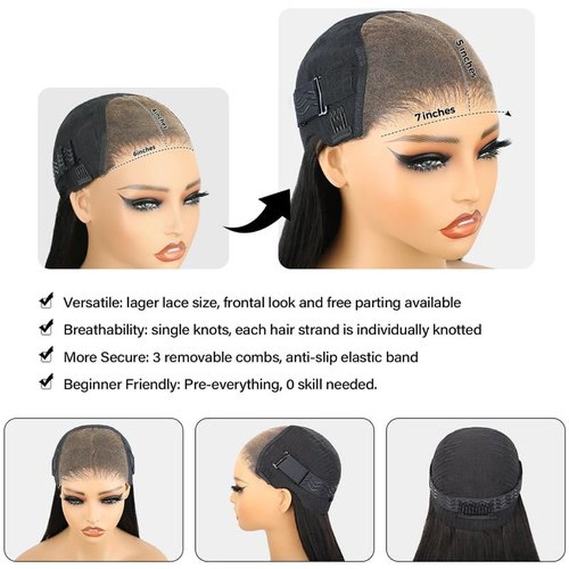 AOFEER 20 Inch Straight Lace Front Wear and Go Glueless Wigs Human Hair Pre Plucked Pre Cut Pre Bleached Knots 7x5 HD Lace Closure Wigs for Women Ready to Wear for Beginner Natural Black Color