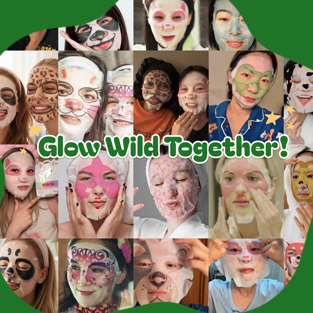 Epielle Character Face Mask Wild Kingdom 6 Pack, Fun & Effective Korean Skin Care, Spa Party Favors, Birthday Gifts for Women, Self Care Gifts