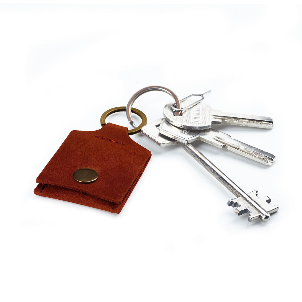 Leather Keychain Ring Holder, Wedding Ring Travel Case, Engagement Ring Holder, Ring Pouch Bag, Workout and Gym Ring Holder, Small Soft Leather Ring Bearer (Cognac)