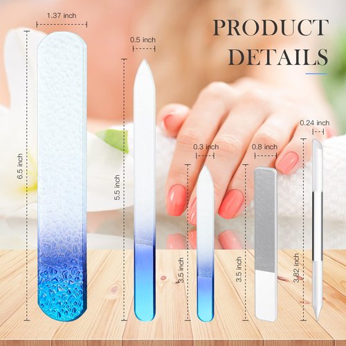 Lanties 5 Pcs Glass Nail File Set Callus Remover Foot Rasp Manicure Tool Include 2 Crystal Glass Nail and 1 Foot File 1 Cuticle Pusher One Nano Shiner Buffer Polisher for Beauty