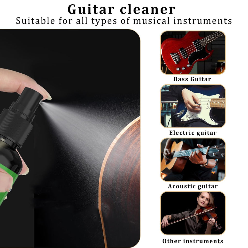 KTKTVE Guitar Cleaning Kit – 8-Pack Complete Care Set with Innovative Sponge Applicator | Guitar Cleaner, Lemon Oil(fretboard oil), Polish Wax, String Cleaner, Winder, Brush & Microfiber Cloth