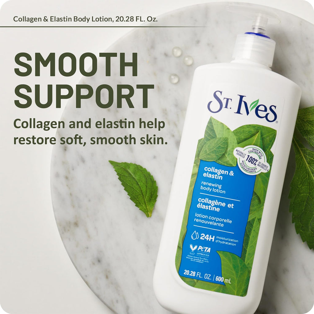 St. Ives Body Lotion, Renewing Collagen & Elastin Anti-Aging Skin Moisturizer, 24H Hydration, Cruelty-Free Skin Care, 20.28 Oz