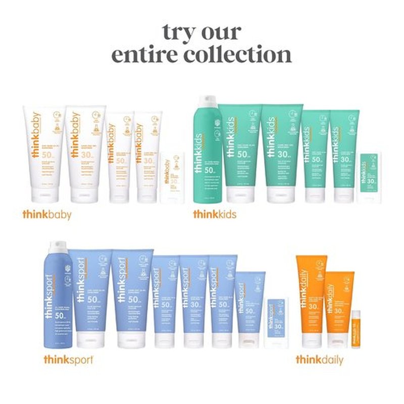 Thinksport SPF 30 Sport Sunscreen - Water-Resistant Mineral Lotion, Clear Zinc Oxide, 3oz | Vegan & Reef-Safe UVA/UVB Protection