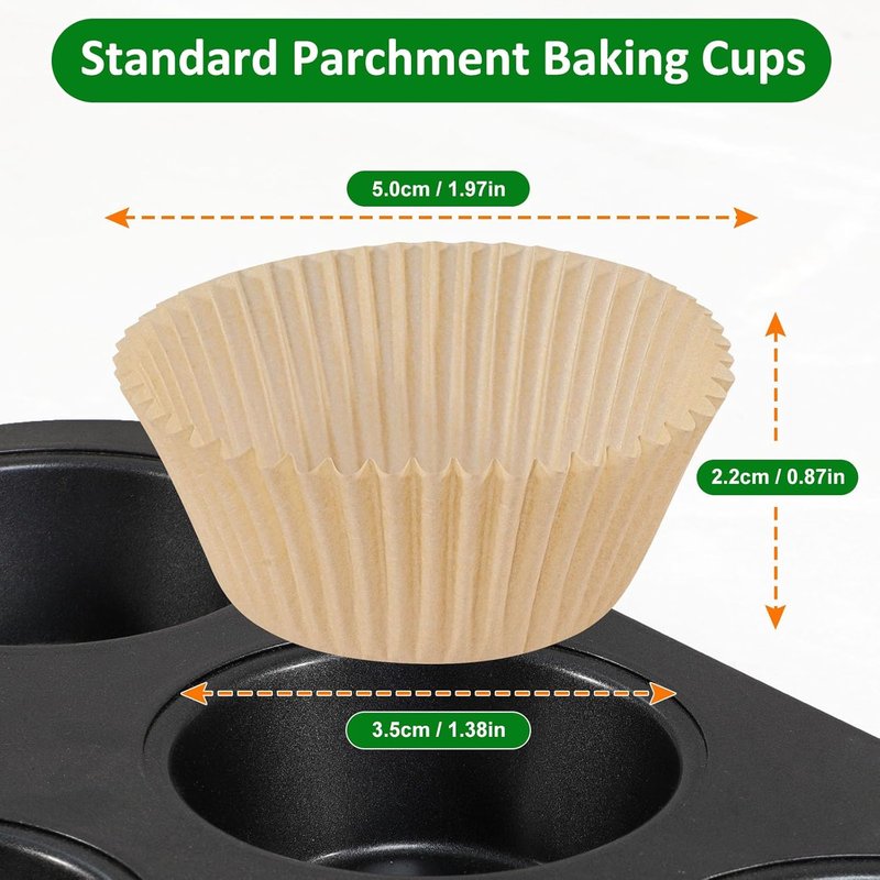 Caperci Mini Cupcake Liners - 400 Pcs Natural Paper Muffin Liners, Non-Stick & Grease-Proof