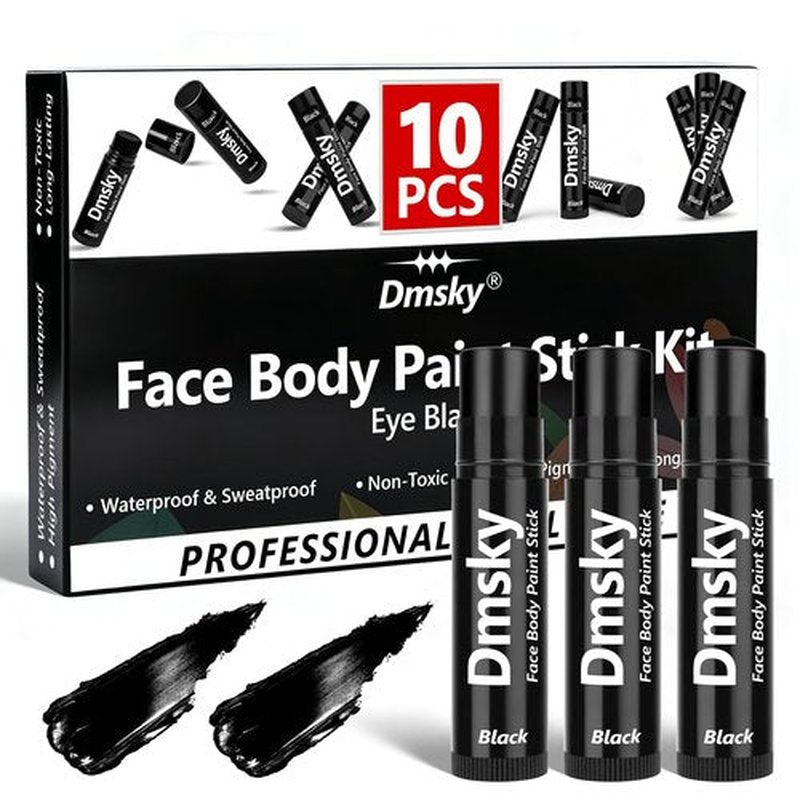 Dmsky 10 Packs Eye Black Sports Stick for Football, Baseball, Softball-Anti-Glare Face Body Paint Stick Kit,Water-Proof Eye Sports Paint Sticks,Eyeblack Painting Kit for Athletes & Fans