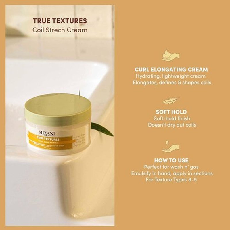 Mizani True Textures Coil Stretch Cream - Non-Drying Soft Hold Curl Cream for Curly & Coily Hair