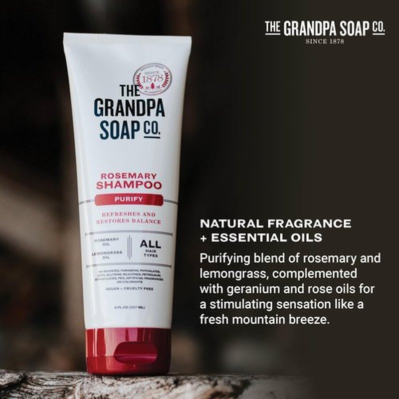 The Grandpa Soap Company Rosemary Shampoo - With Rosemary Oil and Lemongrass Oil, Leaves Scalp and Hair Feeling Clean and Fresh, All Hair Types, Vegan, Sulfates and Parabens Free, 8 Fl Oz 2 Pack