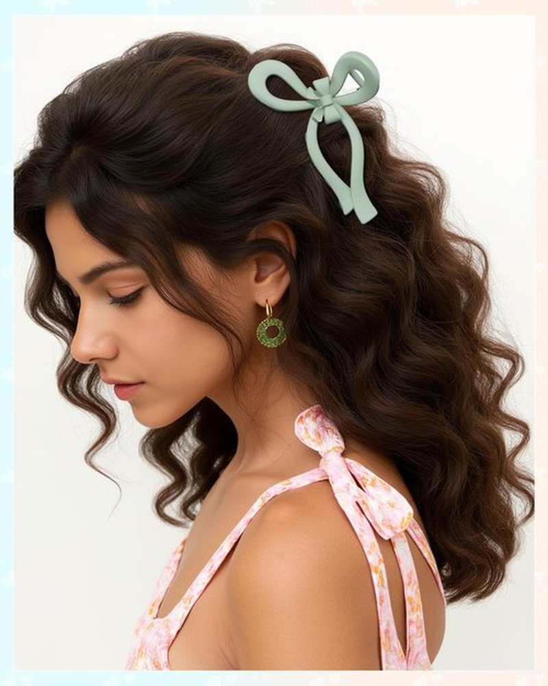 4 PCS Bow Hair Clips for Women Bow Claw Clip 5" Large Hair Claw Clips for Thick and Long Hair Cute Bows Jaw Clip (5" - Pink + Blue + Green + Dark Apricot, 5" Extra Large)