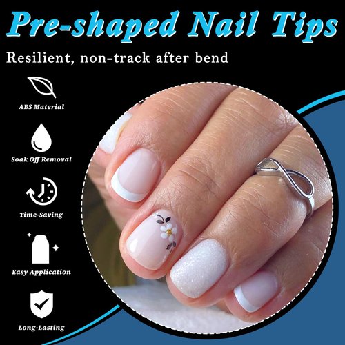 LoveOurHome 420pc Medium Squoval Gel Nail Tips Round Square Press On Nails Clear Full Cover False Artificial Fingernail for Gel Extension Acrylic Nails