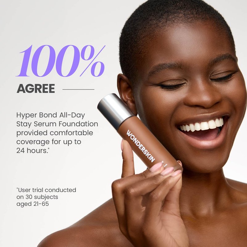 Wonderskin Hyper Bond Serum Foundation - Waterproof, Transfer-Proof 24HR Longwear Makeup with Niacinamide & Hyaluronic Acid | Lightweight Natural Finish (Afterglow)