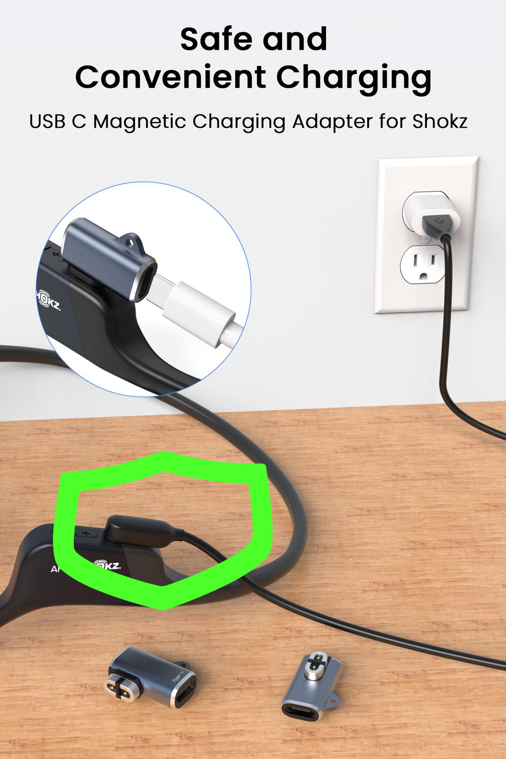 Yaekea 2Pack USB-C Adapter with 1Pack USB-A Charger Cable for Shokz Headphones Magnetic Cord Compatible with Aftershokz Aeropex(AS800)/OpenComm(ASC100SG), Shokz OpenRun Pro(S810)/OpenRun-3.3FT(1M)