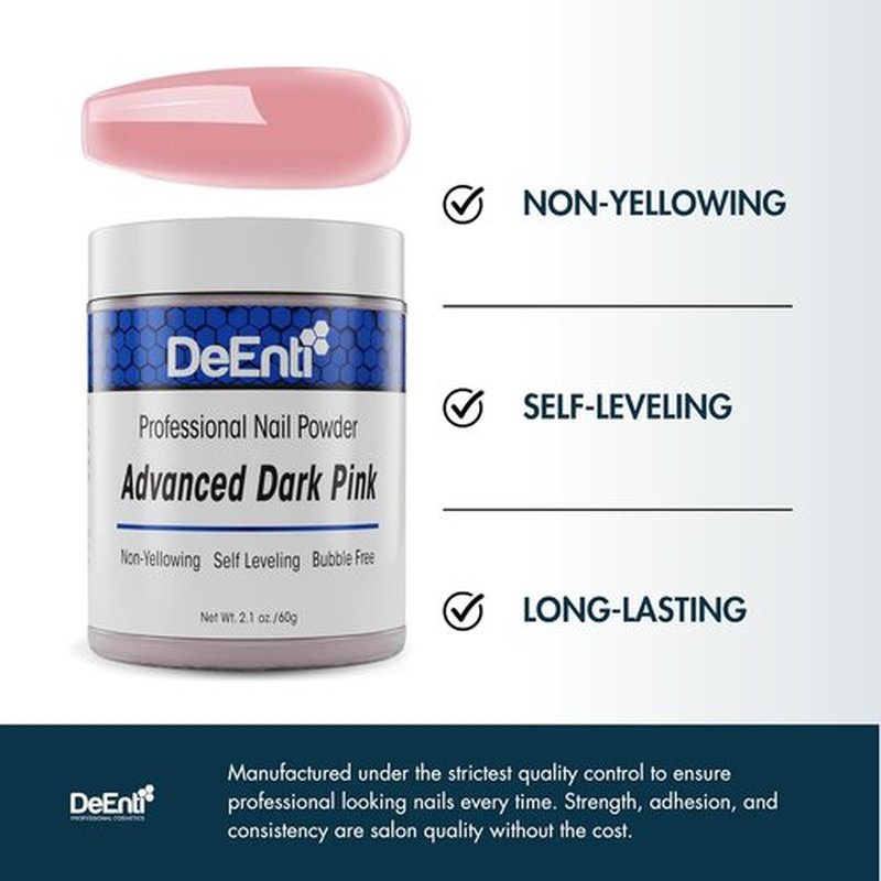 DeEnti Acrylic Nail Powder - 2oz Dark Pink | Professional Grade, Bubble-Free Formula for Long-Lasting, Chip-Resistant Nails