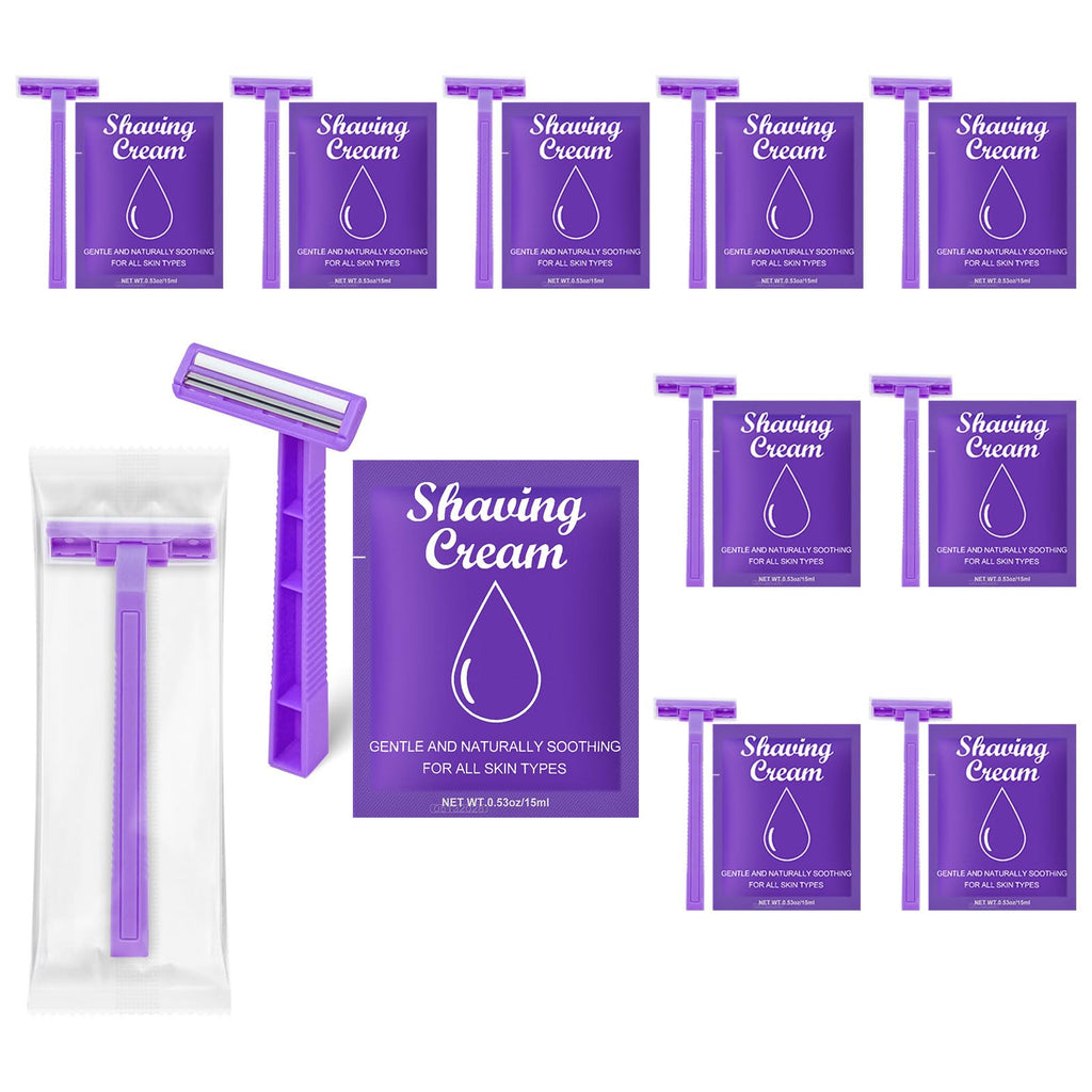 Womens Shaving Cream Bulk Travel and Women's Disposable Razors Individually Wrapped,0.53oz Shave Gel for Women,Care Dry Skin Womens Shave Gel Disposable Razors Women for Guests Homeless Travel