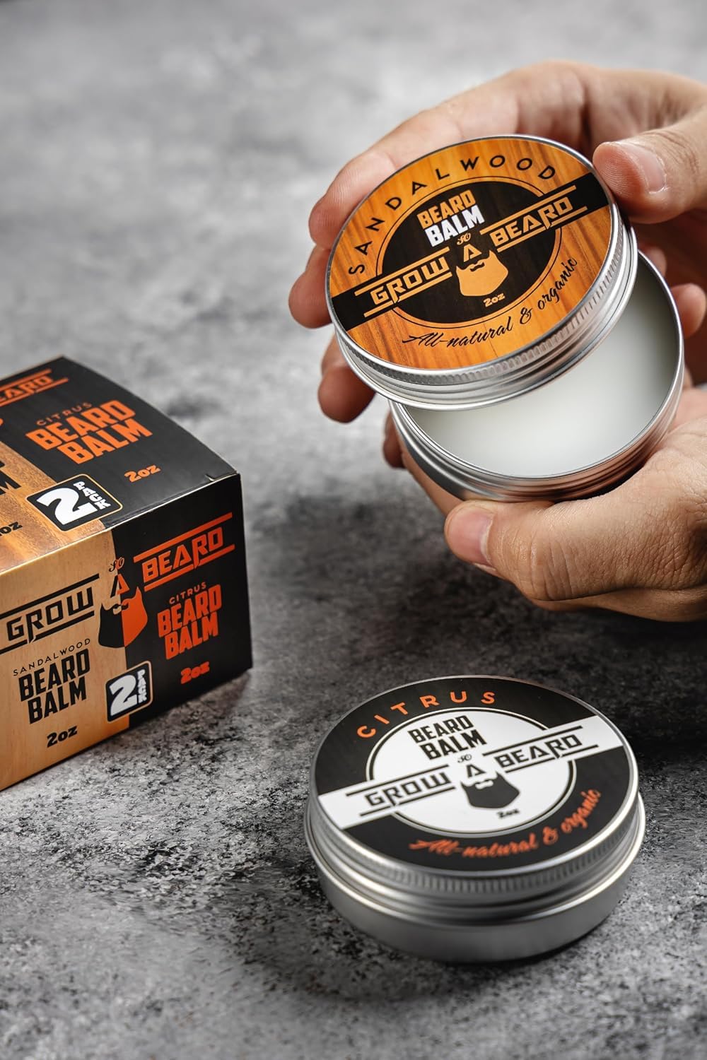 Beard Balm for Men, 2oz Sandalwood & 2oz Citrus Scent, w/Jojoba Oil & Shea Butter, Styling Cream for Men, Moisturizer & Softener, Beard Care Leave in Conditioner (2 Pack) (Balm)