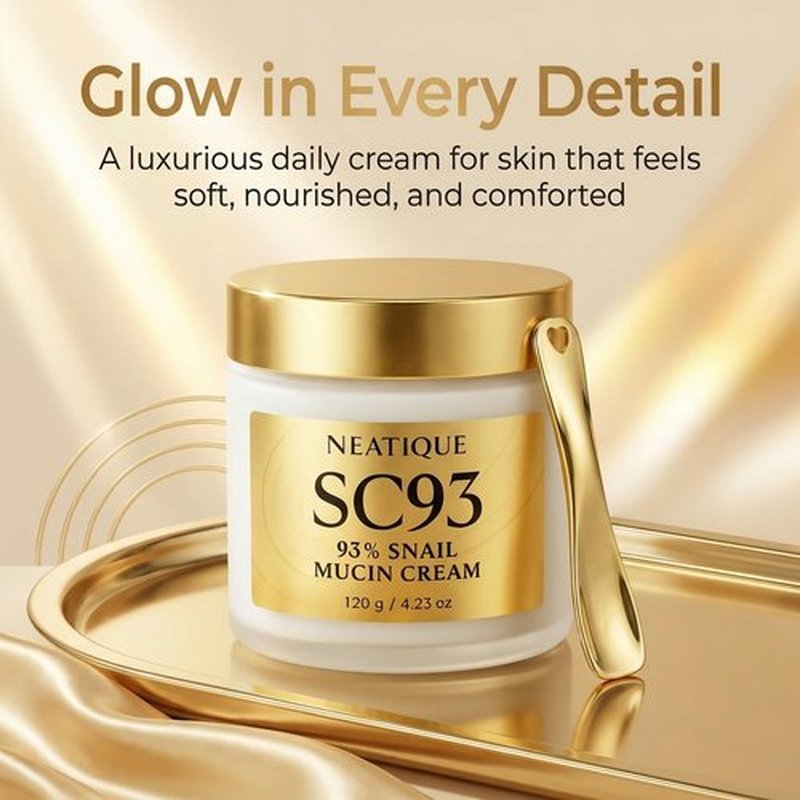 Neatique Snail Mucin Cream 93% for Skin Care, Intense Hydration & Dryness, Snail Mucin Moisturizer 120g, Natural Snail Secretion Filtrate & Non-GMO, Fast Absorbing & Non-Sticky, 4.23oz