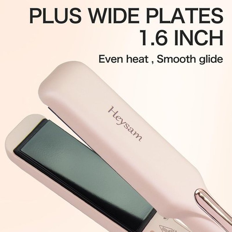 Heysam 2-in-1 Flat Iron Hair Straightener & Curler - Portable Dual Voltage, 1.6-Inch Wide, Fast Heating, Pink