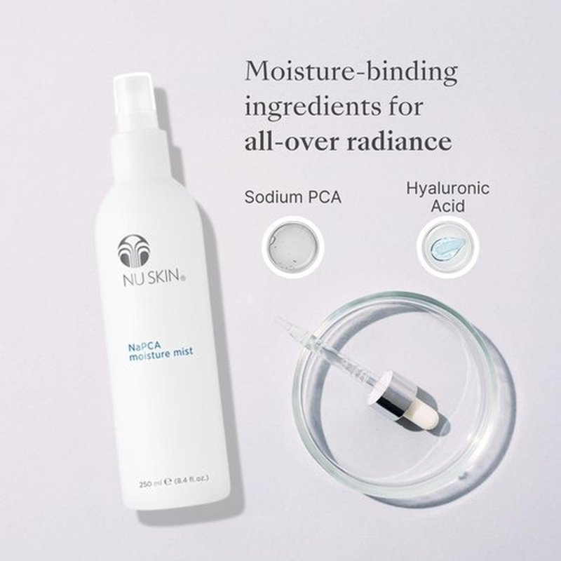 Nu Skin NaPCA Moisture Mist | Revitalizing Moisturizer & Cooling Mist with Hyaluronic Acid | Hydrating Spray for Face, Body & Hair | Sodium PCA for All Skin Types | 8 oz | 1 Pack