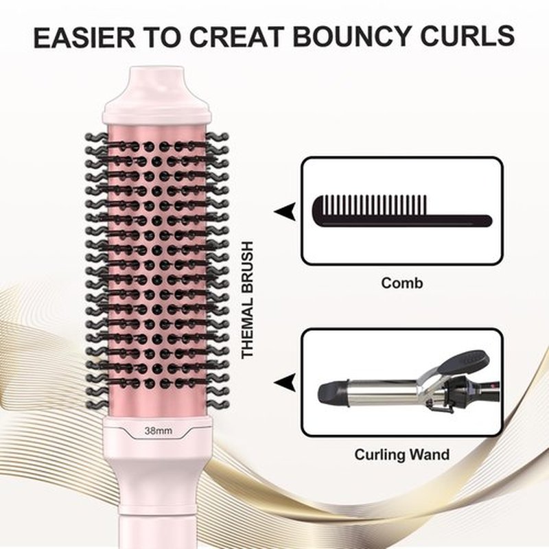 Thermal Brush,1.5 Inch Heated Round Brush,Dual Voltage Travel CurlingBrush, Ceramic Curling brushs for Blowout Look,Non-Blowing Heated Round Brushs,Dual PTC Fast Style Thermal RoundBrush, (Pink)